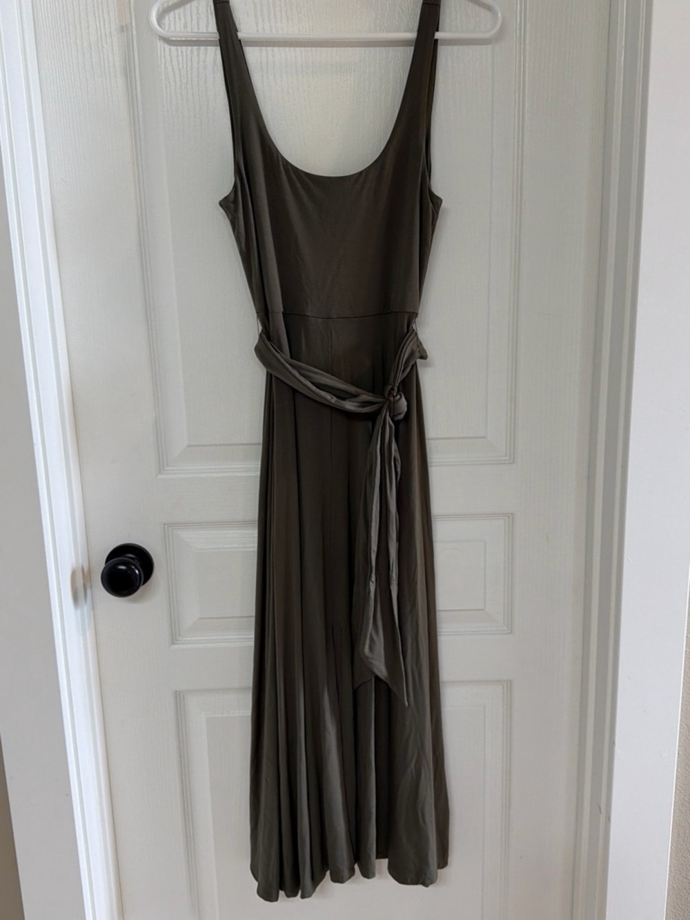 Olive Green Sleeveless Tie-Waist with turtle shell hook Maxi Dress